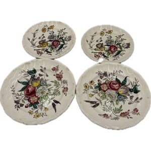 Copeland Spode Alastair Brown Floral Plates Set 4 Scalloped England